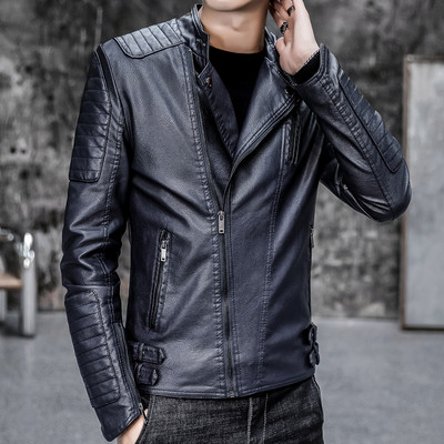 Ανδρικό έκο δερμάτινο τζάκετ με ασύμμετρο κούμπωμα