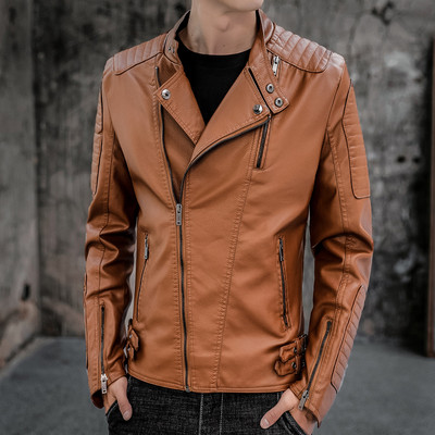 Ανδρικό έκο δερμάτινο τζάκετ με ασύμμετρο κούμπωμα