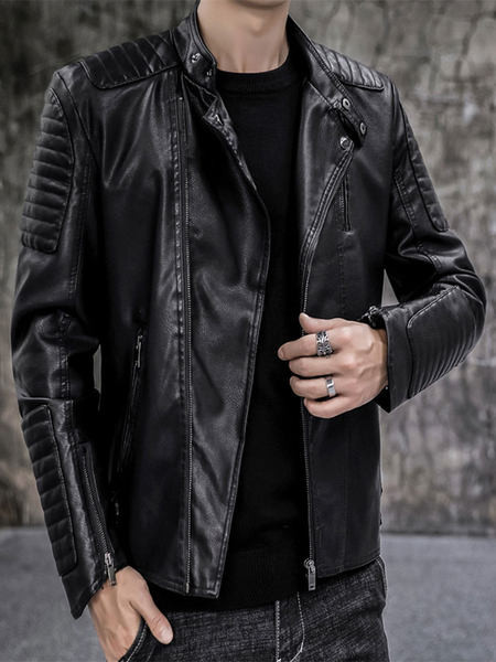 Meeste kunstnahast jakk asümmeetrilise kinnitusega