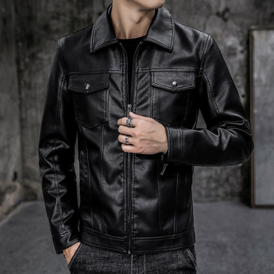 Μοντέρνο ανδρικό μπουφάν από τεχνητό δέρμα με φερμουάρ