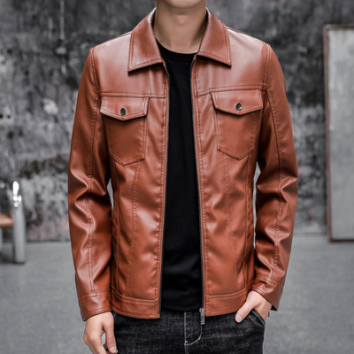 Μοντέρνο ανδρικό μπουφάν από τεχνητό δέρμα με φερμουάρ