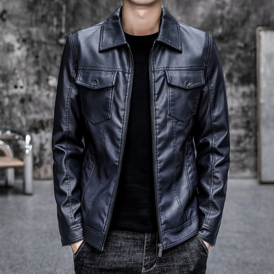 Μοντέρνο ανδρικό μπουφάν από τεχνητό δέρμα με φερμουάρ