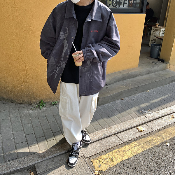 Halli värvi lai lukuga meeste jope