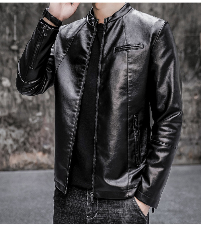 Moodne nahast meeste jope luku ja taskutega