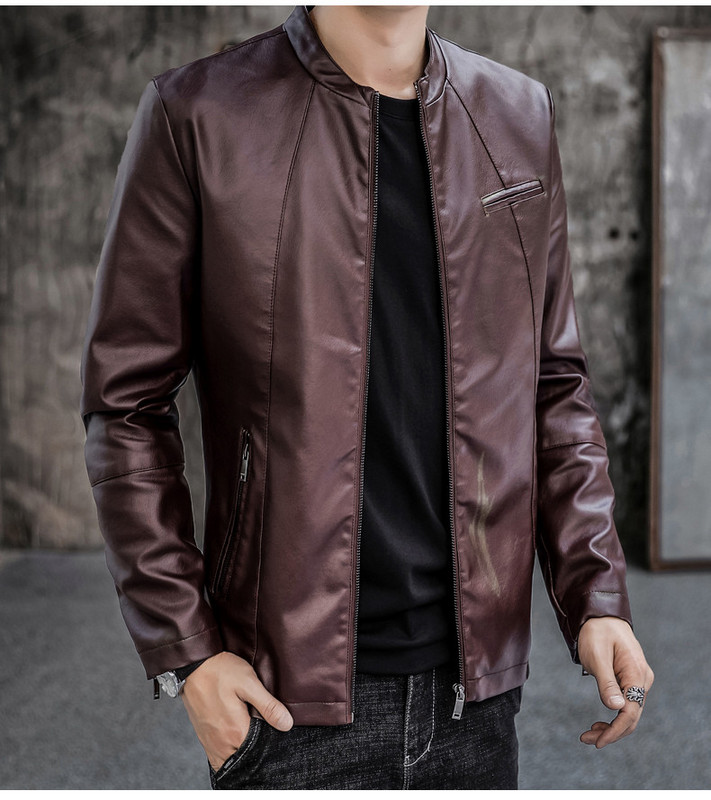 Moodne nahast meeste jope luku ja taskutega