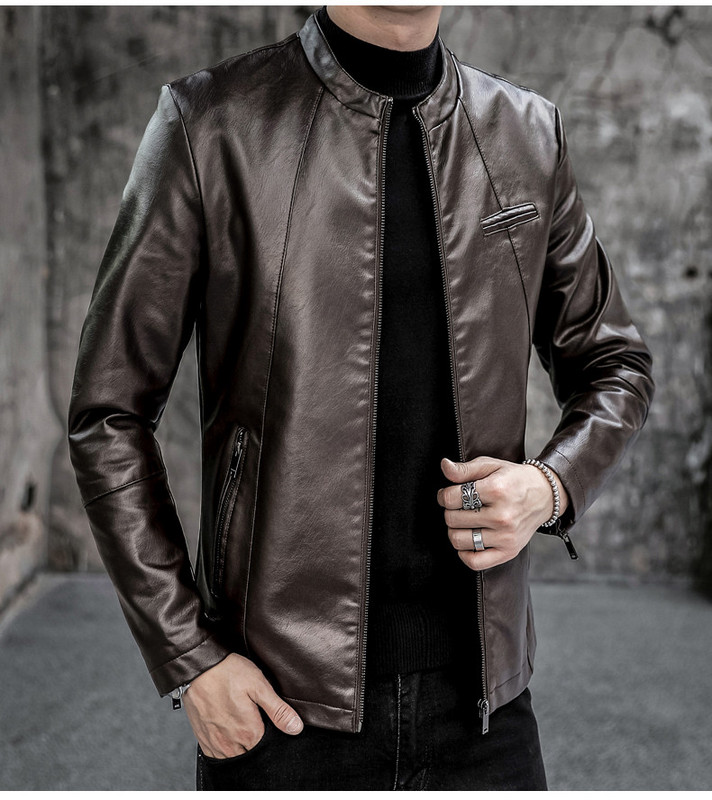 Moodne nahast meeste jope luku ja taskutega