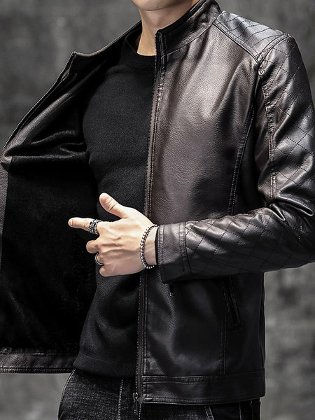 Stiilne paksu voodri ja lukuga meeste nahktagi