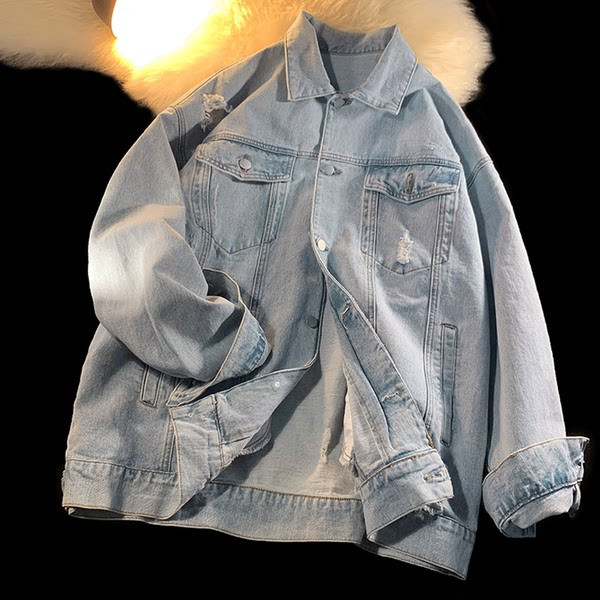 Kolmes värvitoonis nööpidega meeste teksajakk