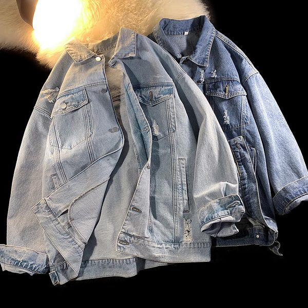 Kolmes värvitoonis nööpidega meeste teksajakk