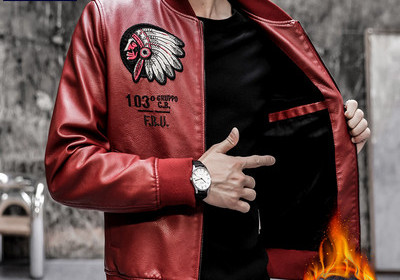 Μοντέρνο ανδρικό έκο δερμάτινο τζάκετ με κέντημα