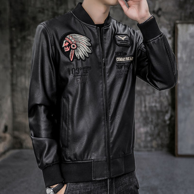 Μοντέρνο ανδρικό έκο δερμάτινο τζάκετ με κέντημα