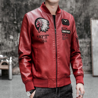 Μοντέρνο ανδρικό έκο δερμάτινο τζάκετ με κέντημα