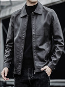 Férfi tavaszi kabát műbőrből, klasszikus gallérral