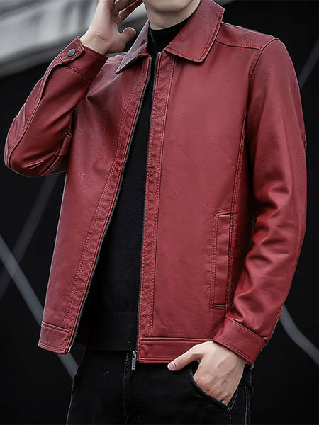 Férfi tavaszi kabát műbőrből, klasszikus gallérral