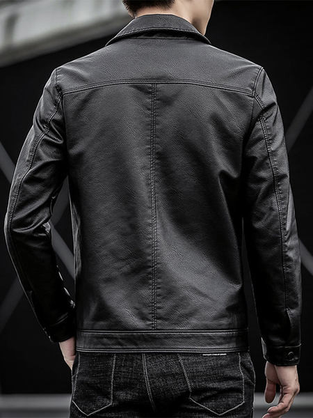 Férfi tavaszi kabát műbőrből, klasszikus gallérral