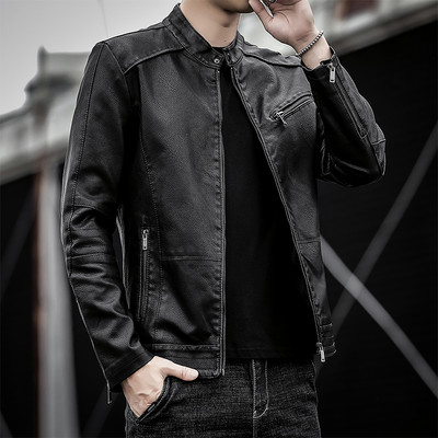 Új modell bőrdzseki zsebekkel és cipzárral férfiaknak