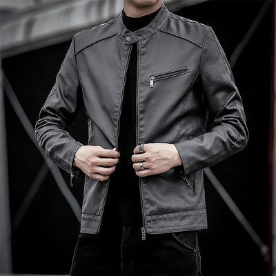 Új modell bőrdzseki zsebekkel és cipzárral férfiaknak