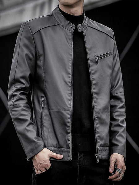 Új modell bőrdzseki zsebekkel és cipzárral férfiaknak