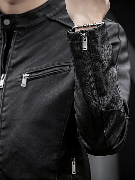 Új modell bőrdzseki zsebekkel és cipzárral férfiaknak