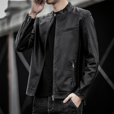 Moodne meeste kunstnahast jakk tasku ja lukuga