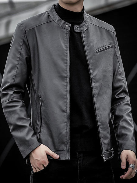 Moodne meeste kunstnahast jakk tasku ja lukuga