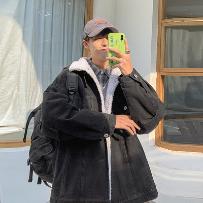 Férfi farmerdzseki vastag béléssel és gombos rögzítéssel