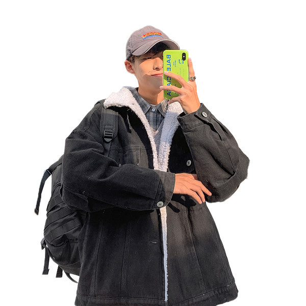 Férfi farmerdzseki vastag béléssel és gombos rögzítéssel