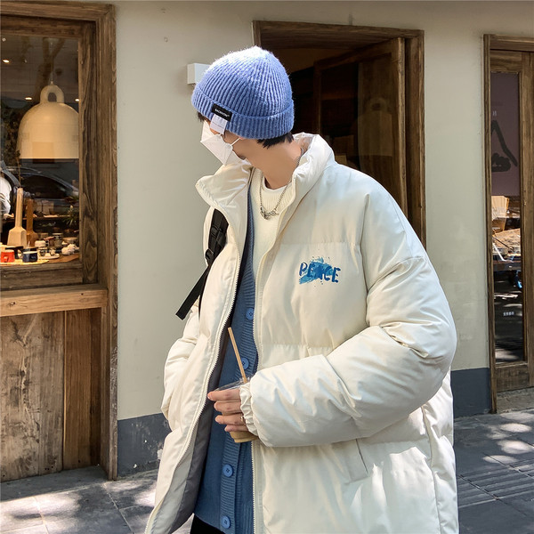 Férfi téli kabát magas gallérban felirattal - három színben