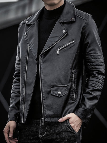 Ανδρικό έκο δερμάτινο μπουφάν με κλασικό γιακά και φερμουάρ