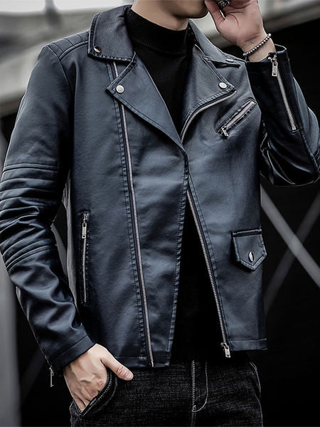 Ανδρικό έκο δερμάτινο μπουφάν με κλασικό γιακά και φερμουάρ