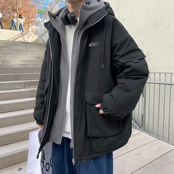 Meeste jope lai kapuutsiga ja lipsudega mudel