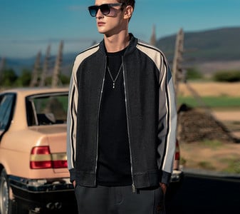 Férfi őszi kabát klasszikus gallérral és cipzárral