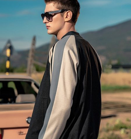 Férfi őszi kabát klasszikus gallérral és cipzárral