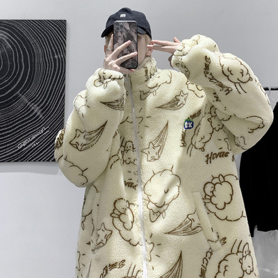 Ανδρικό βελούδινο μπουφάν με ψηλό γιακά και απλικέ