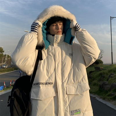 Ανδρικό φαρδύ μπουφάν με κουκούλα και βαθιές τσέπες