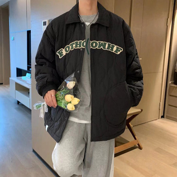 Férfi baseball kabát bézs és fekete felirattal