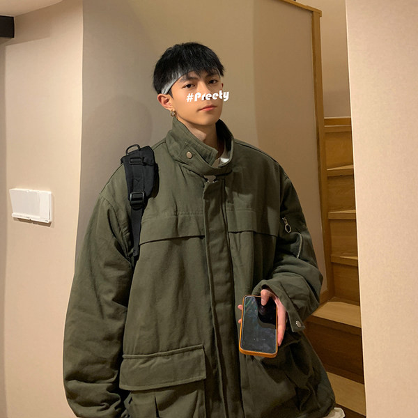 Férfi téli kabát fekete és zöld színben