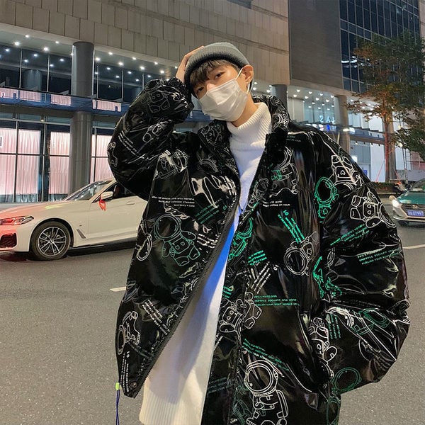 Férfi kabát széles modell gombokkal és cipzárral