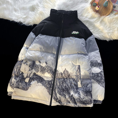 Tõmbluku ja kõrge kraega meeste talvejope - musta värvi