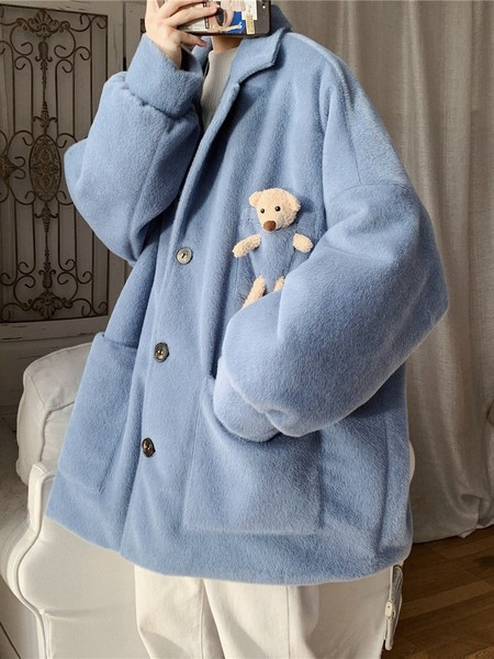 Modern férfi kabát 3D mackóval