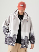 Kevadine mustri ja kapuutsiga meeste jope