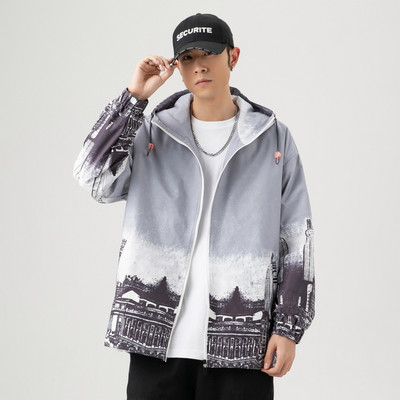 Kevadine mustri ja kapuutsiga meeste jope