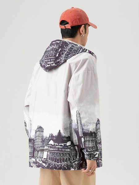 Kevadine mustri ja kapuutsiga meeste jope