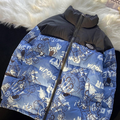 Χειμερινό μπουφάν με απλικέ και ψηλό γιακά - διχρωμία