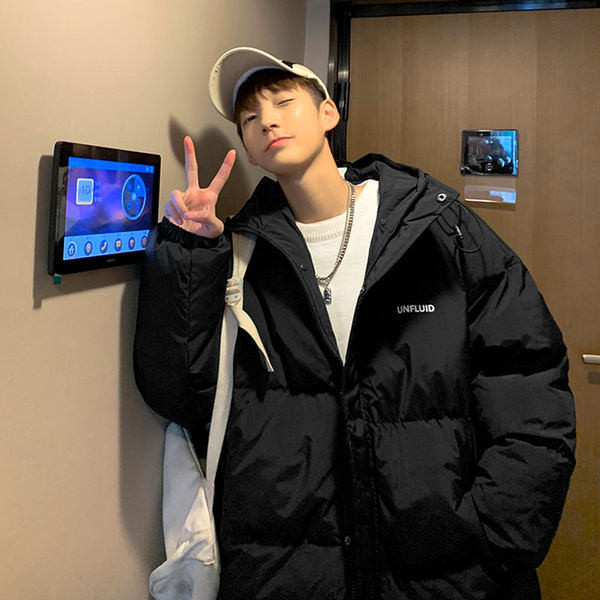 Férfi téli kabát cipzárral és felirattal