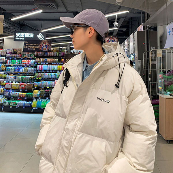 Férfi téli kabát cipzárral és felirattal