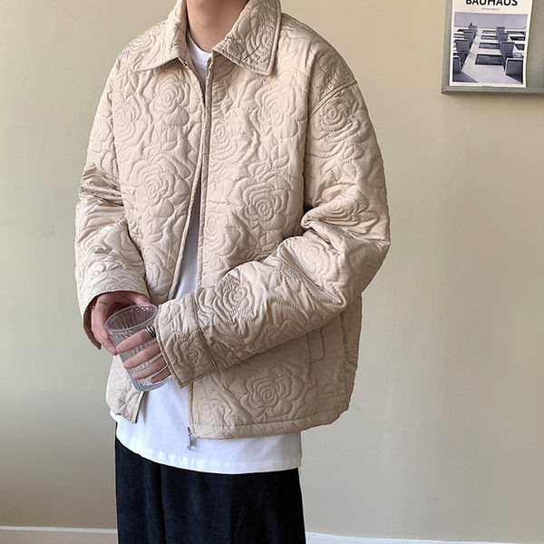 Férfi őszi kabát hímzéssel, cipzárral