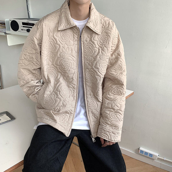 Férfi őszi kabát hímzéssel, cipzárral