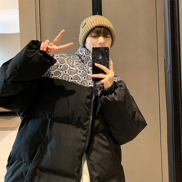 Férfi téli kabát magas gallérral, fekete és szürke színben