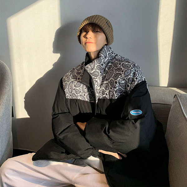 Férfi téli kabát magas gallérral, fekete és szürke színben